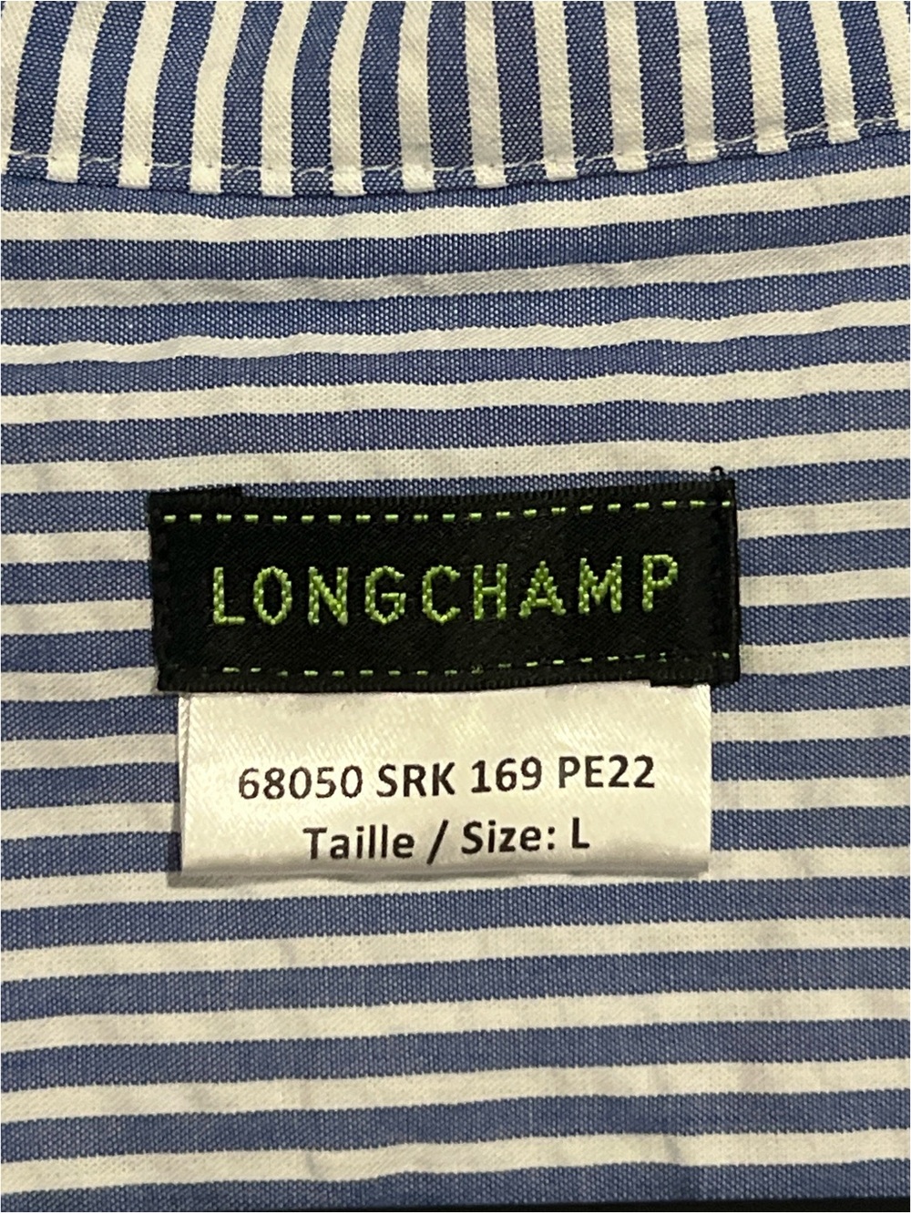 Longchamp Shirt Men’s Large Blue White Vertical Striped Band-Collar Long Sleeve - Picture 12 of 15